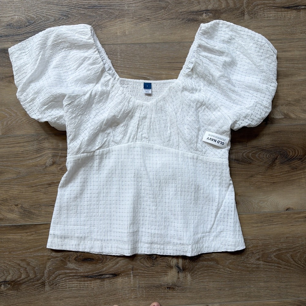 Old Navy Women Milkmaid Coquette‎ Top Sz L Boho Peasant Cottage Puff Sleeve Boho